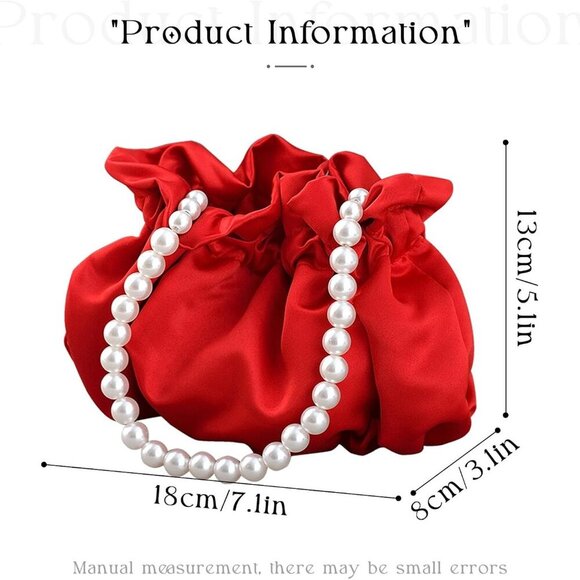 Small Wristlet Purses Mini Bucket Bag Women Hobo Bag with Faux Pearl Chain Red - Picture 3 of 7